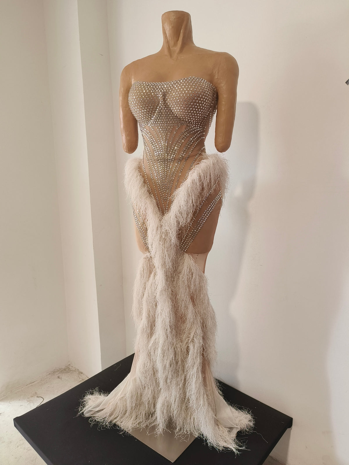 CELESINYI Fengwei Crystal Ostrich Feather Gown