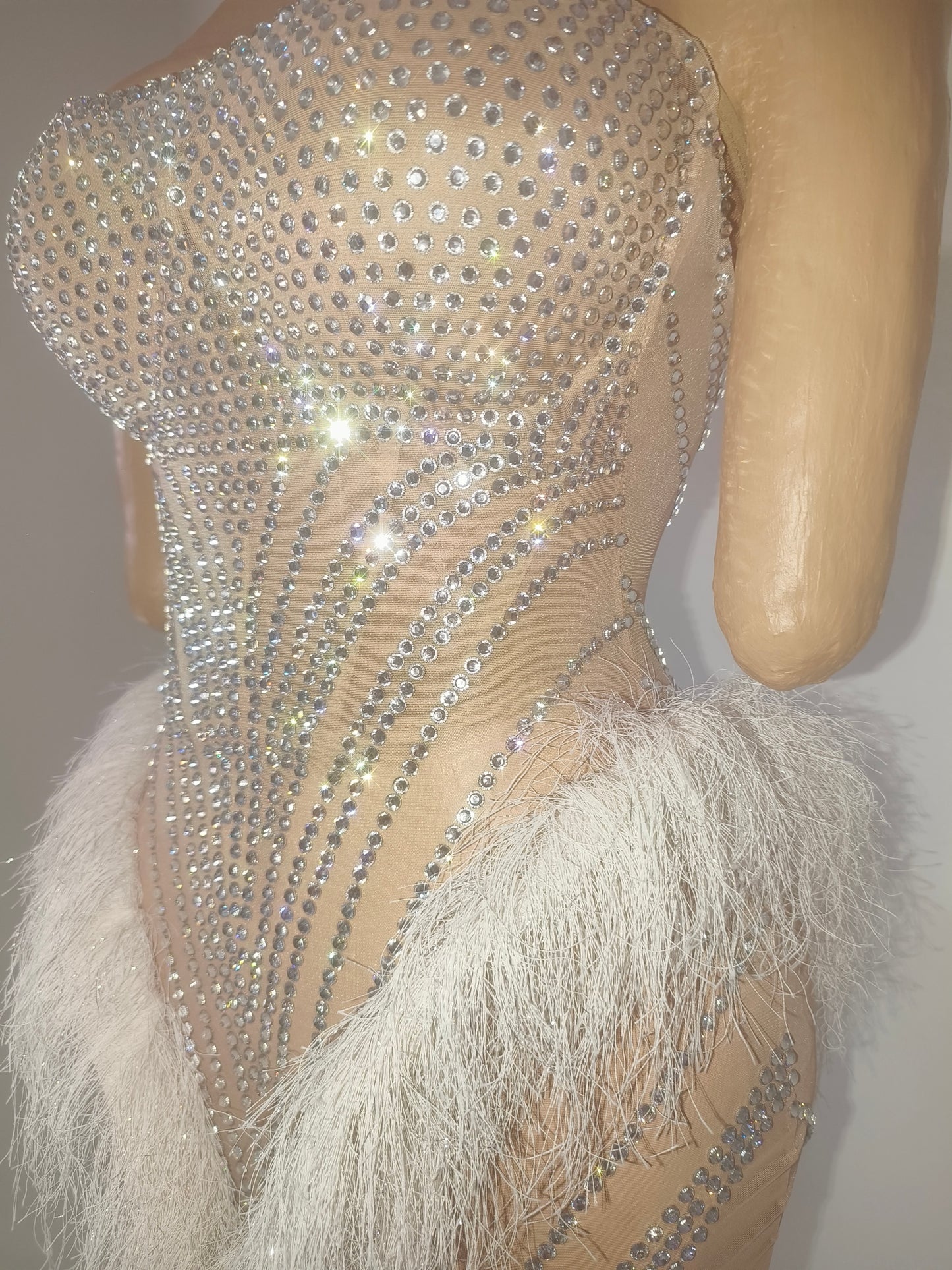 CELESINYI Fengwei Crystal Ostrich Feather Gown
