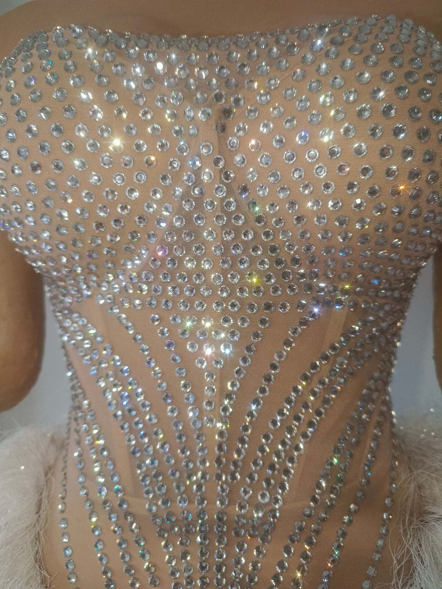CELESINYI Fengwei Crystal Ostrich Feather Gown