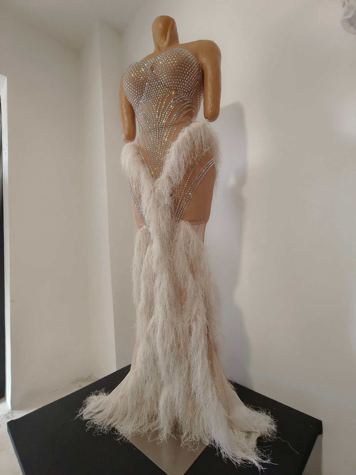 CELESINYI Fengwei Crystal Ostrich Feather Gown