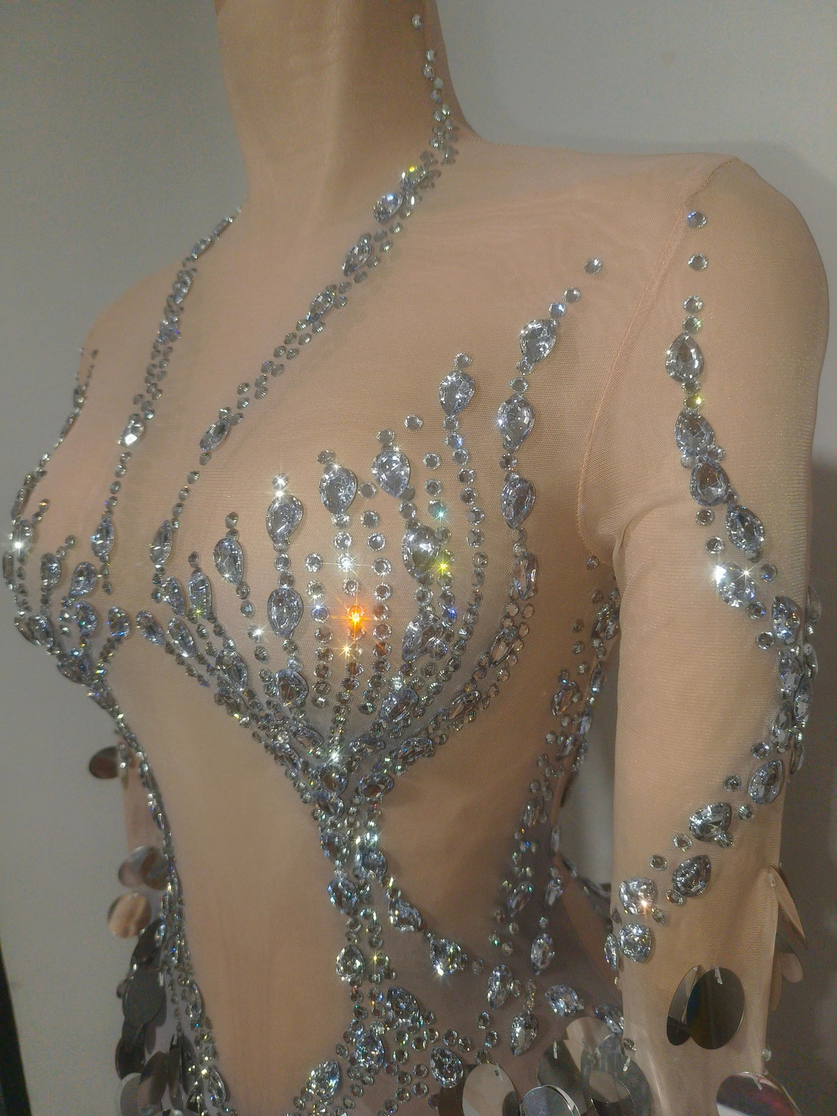 CELESINYI Jiubei Crystal Silver Sequin Gown
