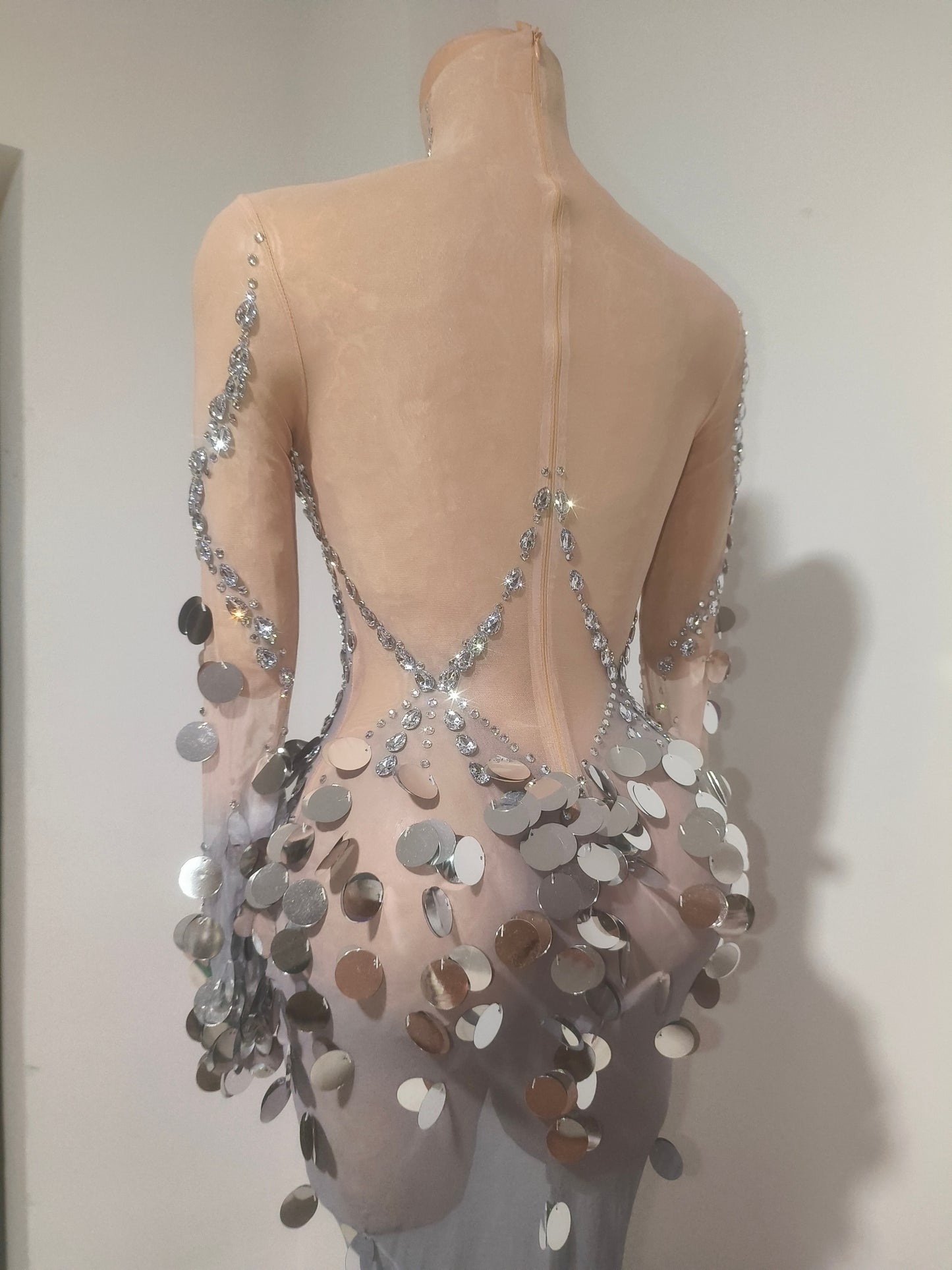 CELESINYI Jiubei Crystal Silver Sequin Gown
