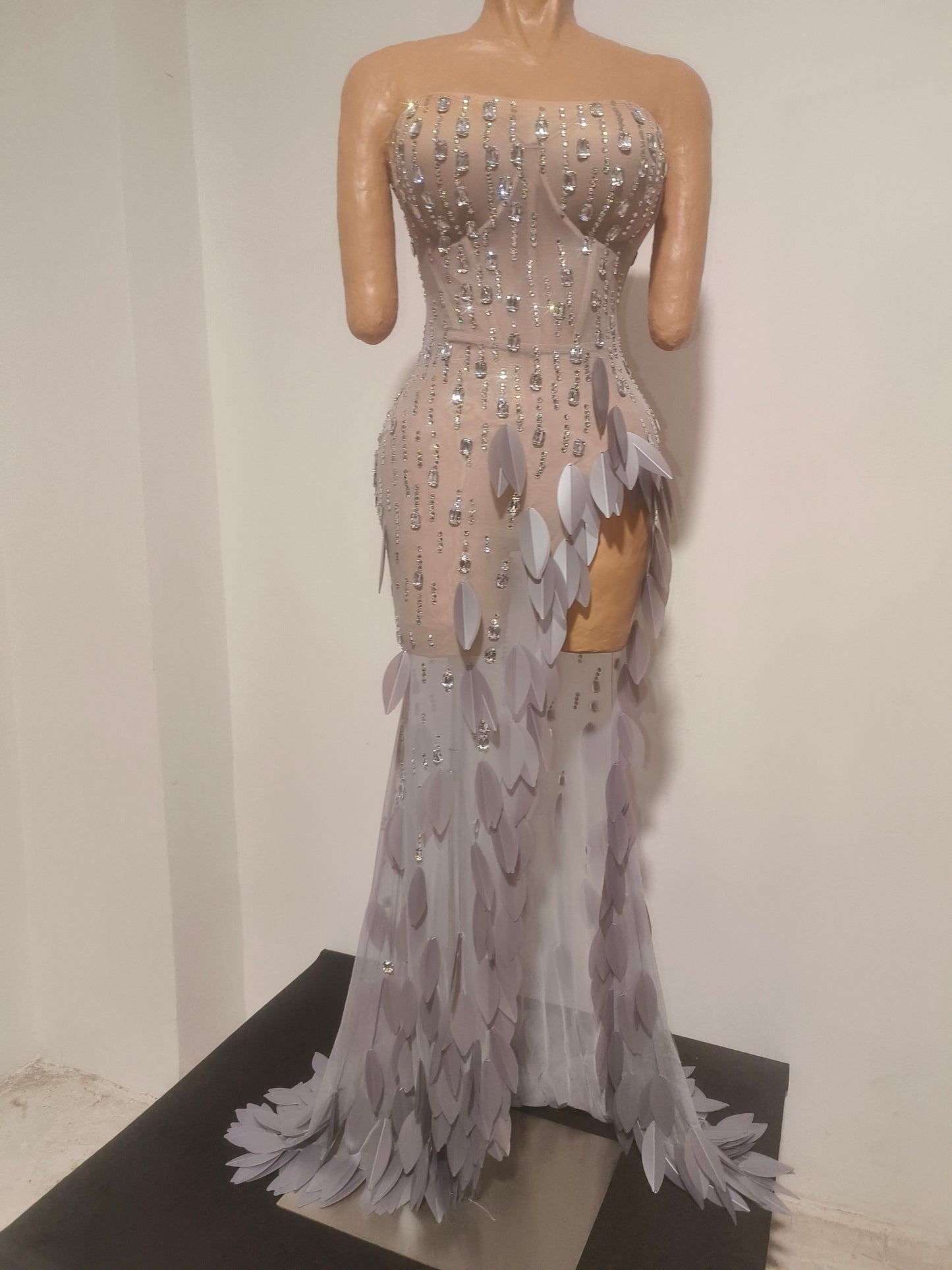 CELESINYI Shenniao Crystal Feather Train Gown