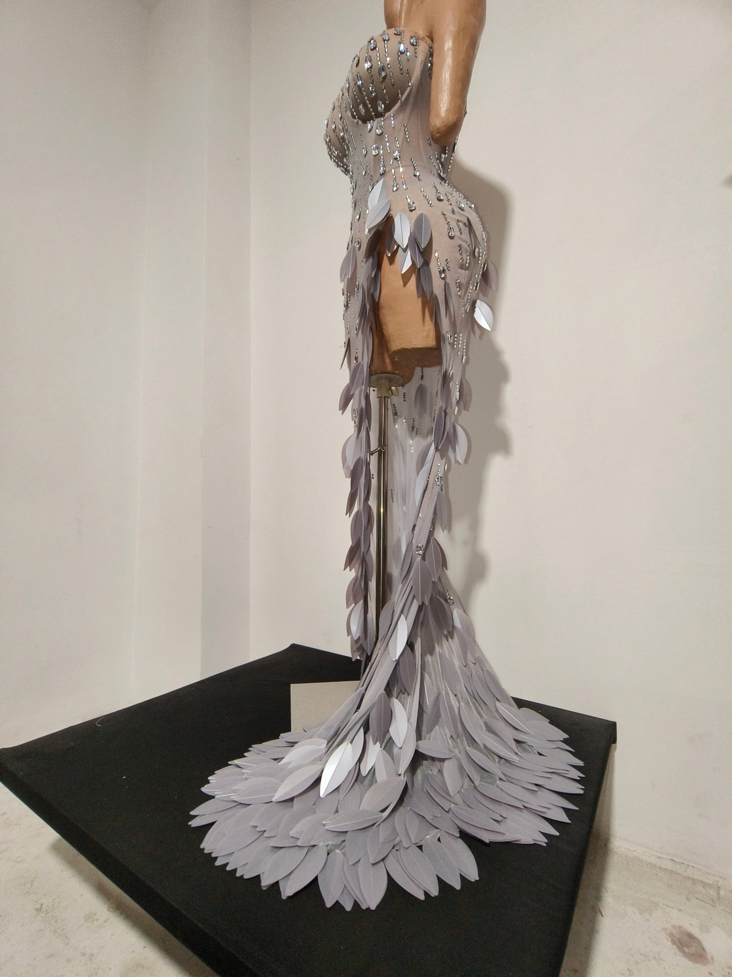 CELESINYI Shenniao Crystal Feather Train Gown