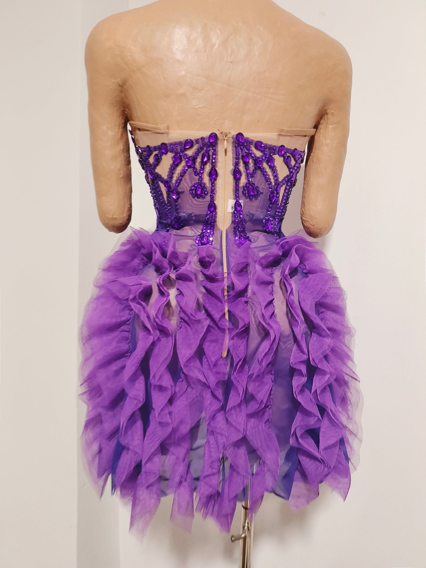 CELESINYI Puti Crystal Purple Beaded Mini Dress