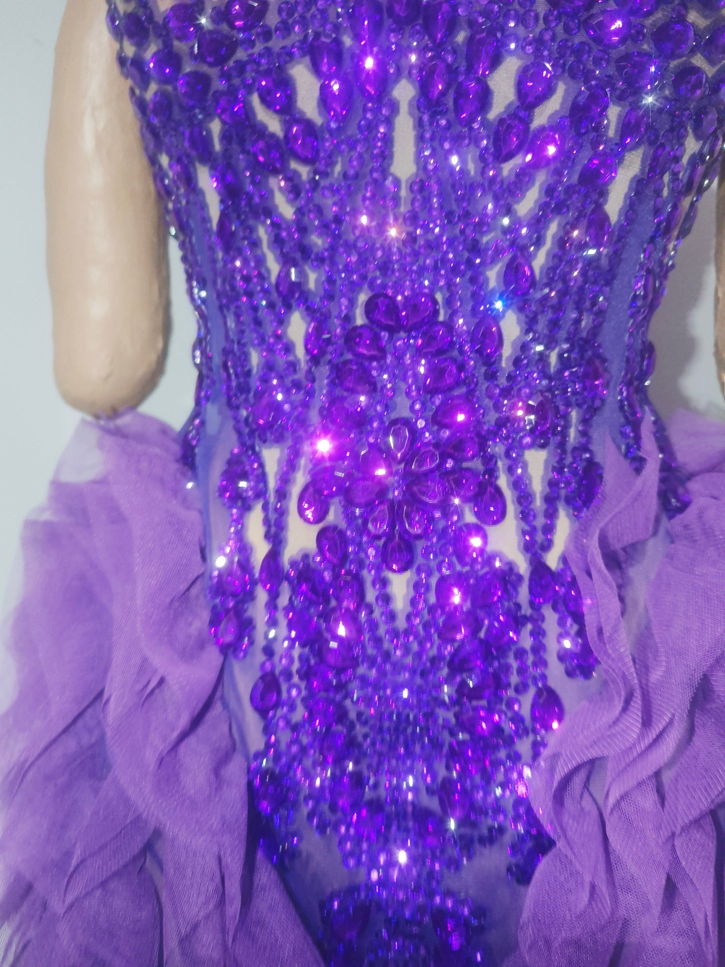 CELESINYI Puti Crystal Purple Beaded Mini Dress