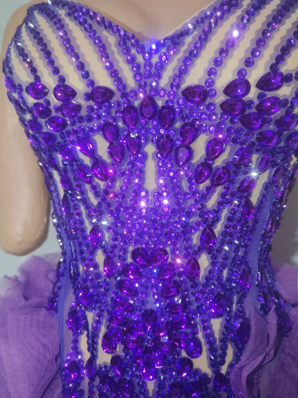 CELESINYI Puti Crystal Purple Beaded Mini Dress