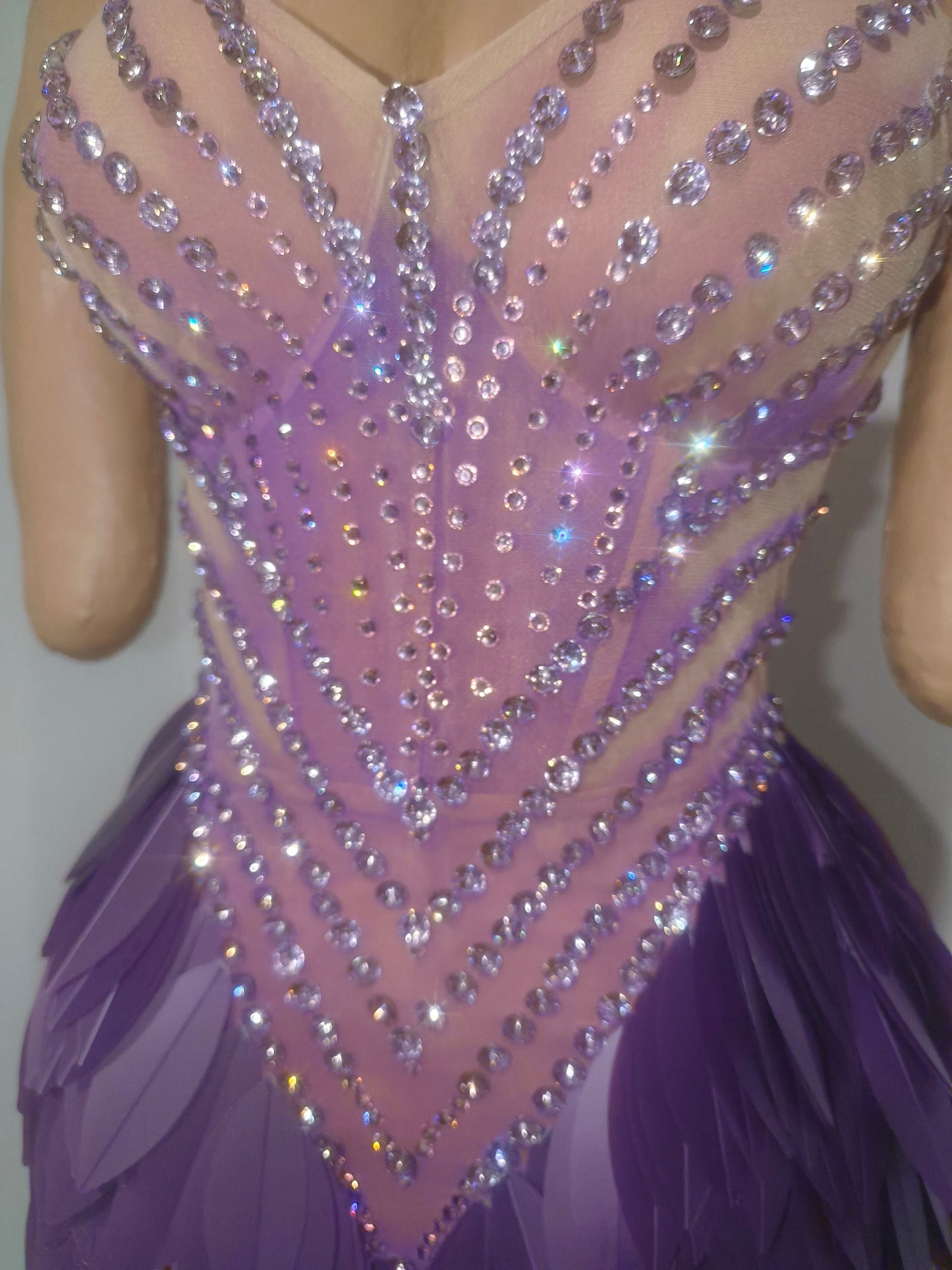 CELESINYI Hongmao Crystal Lavender Feather Mini Dress