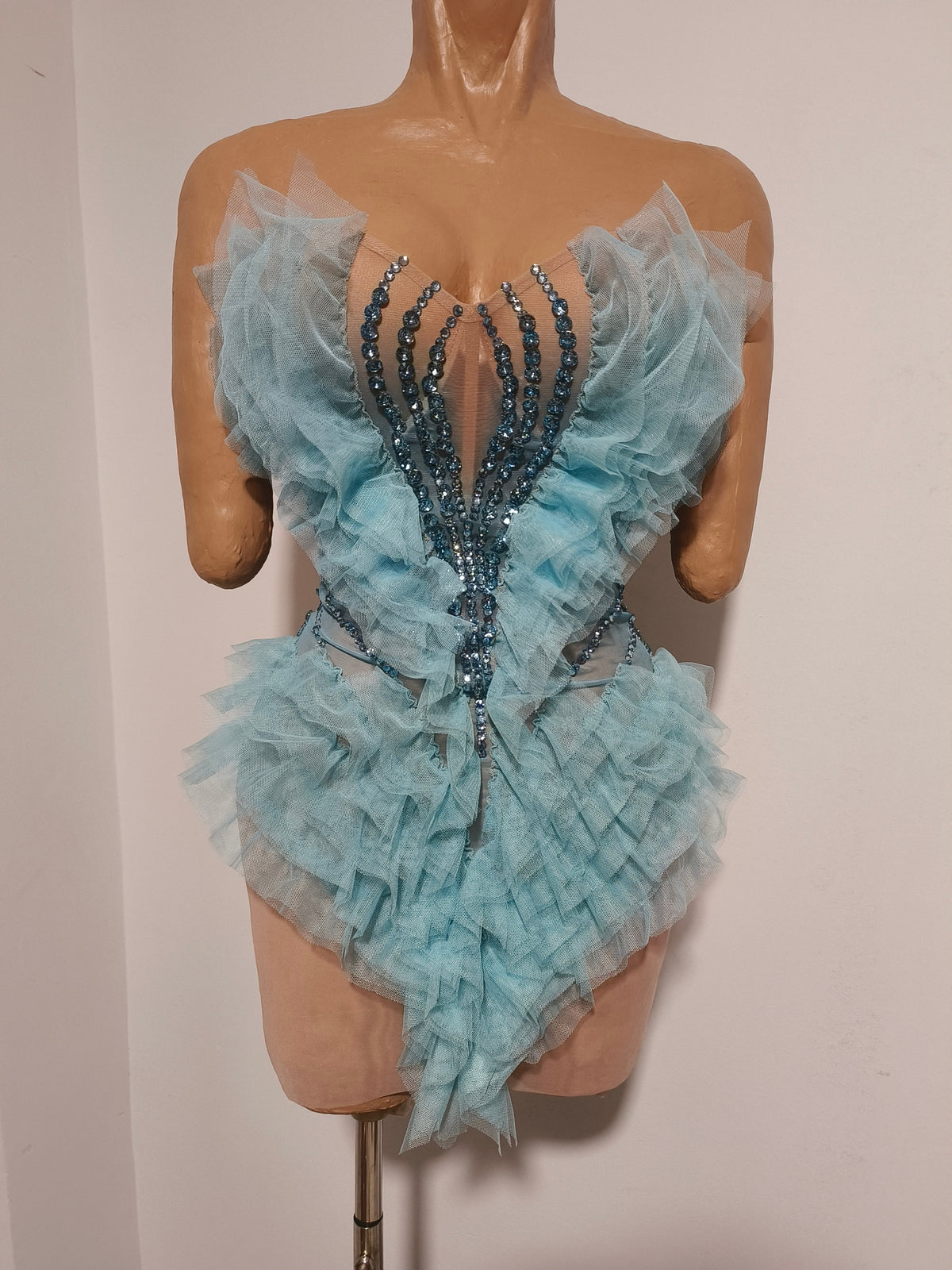 CELESINYI Liangkuai Crystal Sky Blue Ruffled Bodysuit