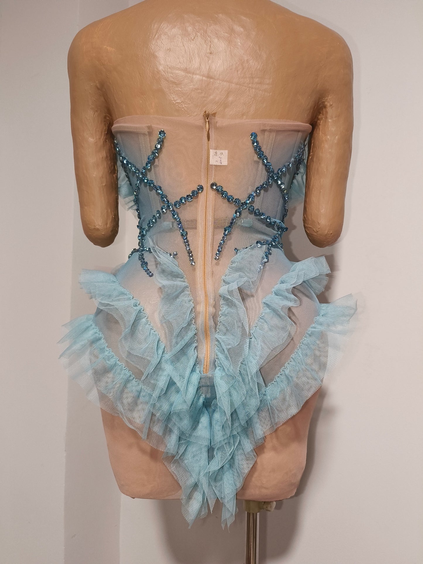 CELESINYI Liangkuai Crystal Sky Blue Ruffled Bodysuit