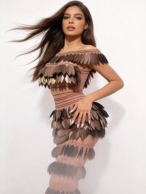 CELESINYI Feizhou Crystal Bronze Scale Gown