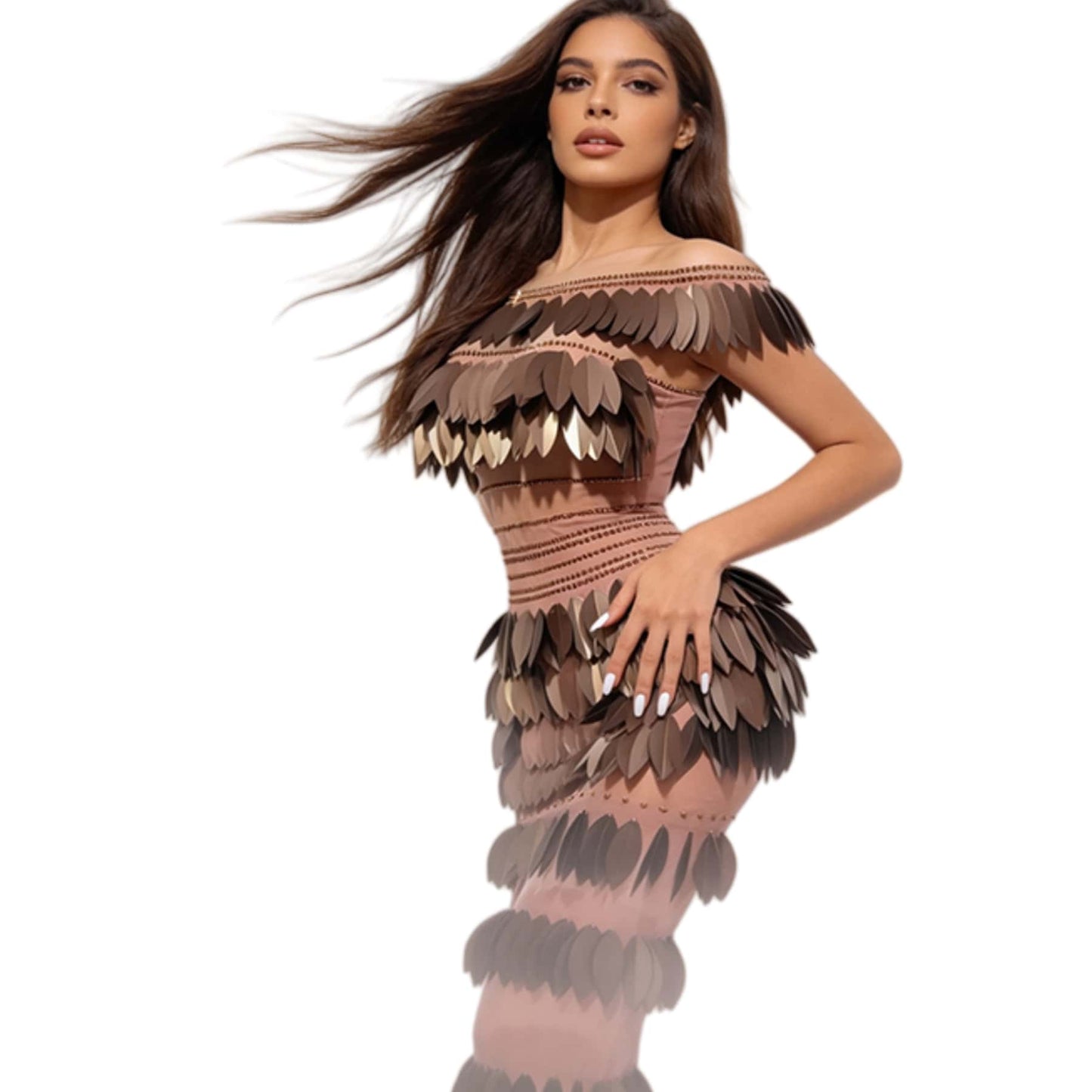 CELESINYI Feizhou Crystal Bronze Scale Gown