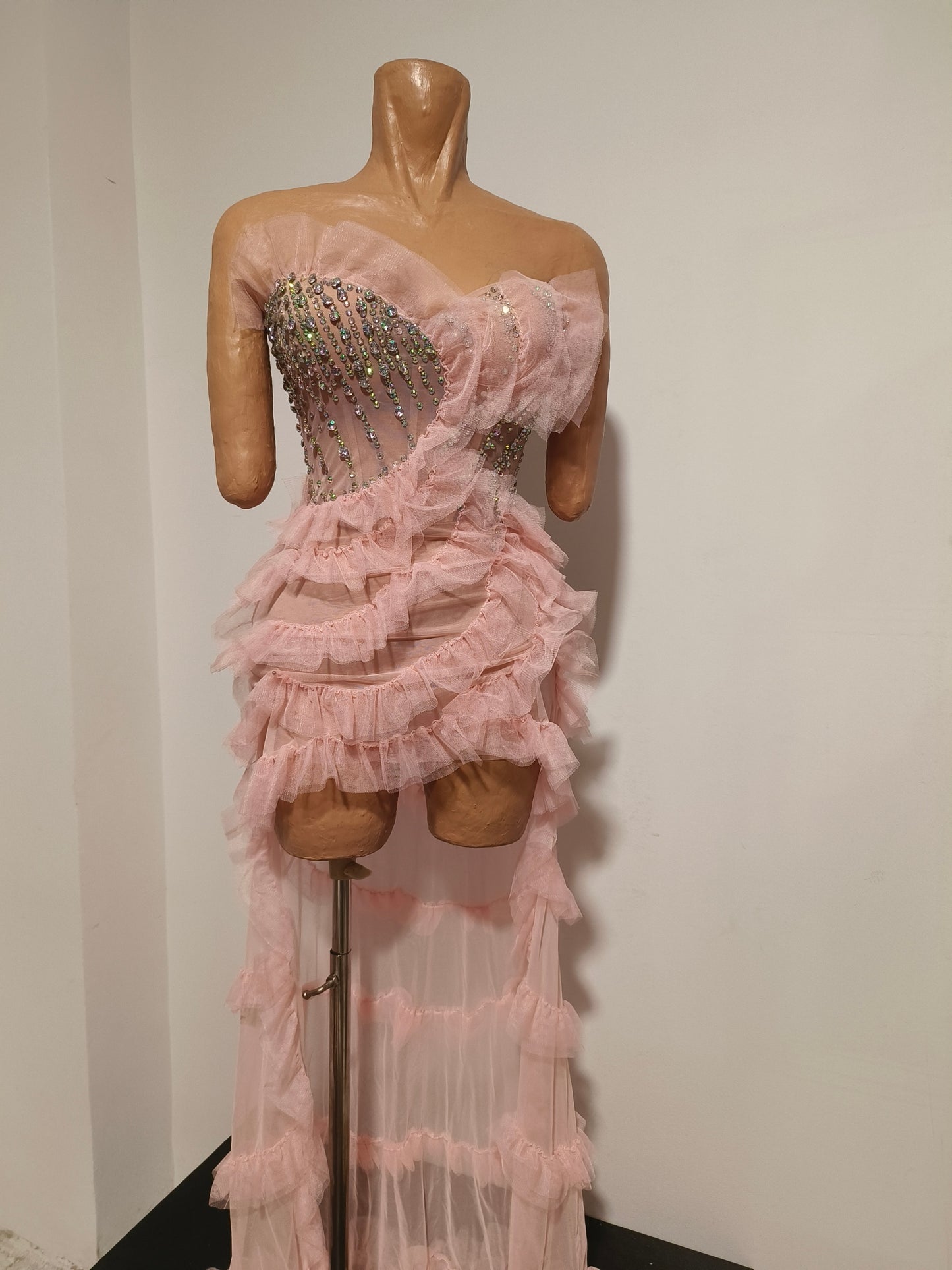 CELESINYI Fenfang Crystal Rose One Shoulder Train Gown