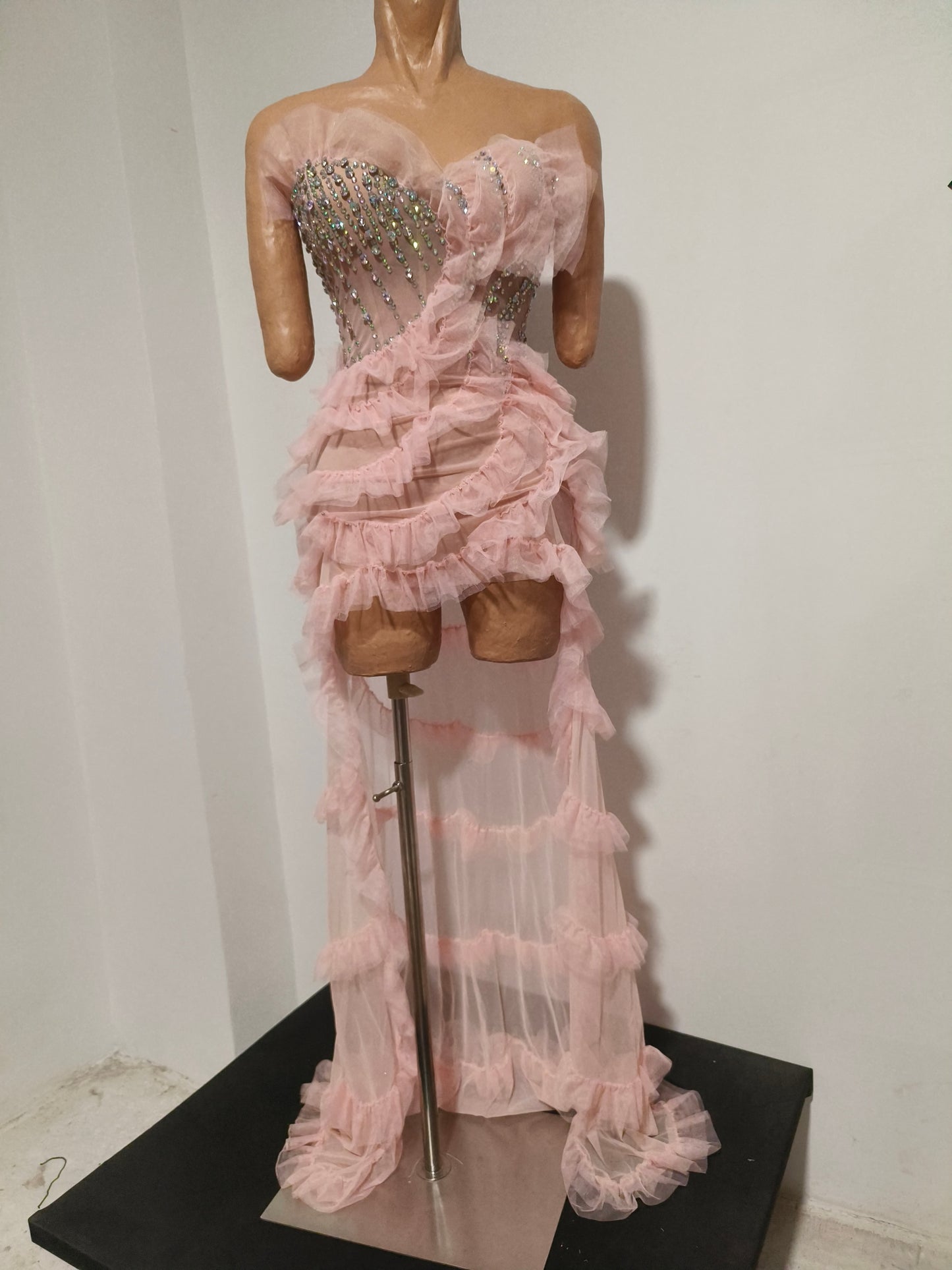 CELESINYI Fenfang Crystal Rose One Shoulder Train Gown