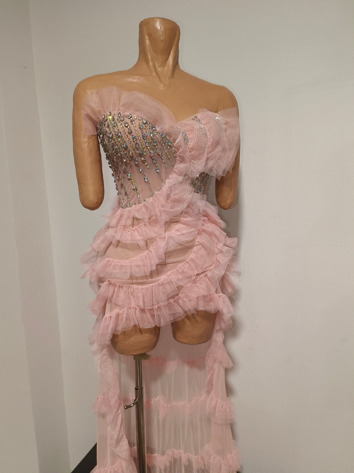 CELESINYI Fenfang Crystal Rose One Shoulder Train Gown