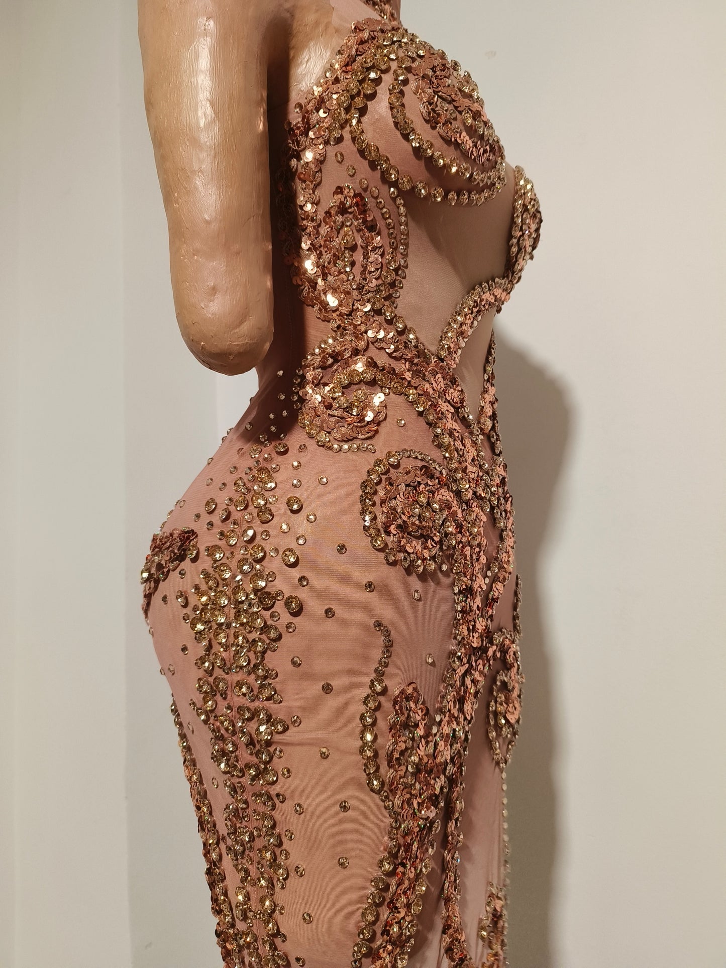 CELESINYI Qiuyue Crystal Bronze Filigree Train Gown