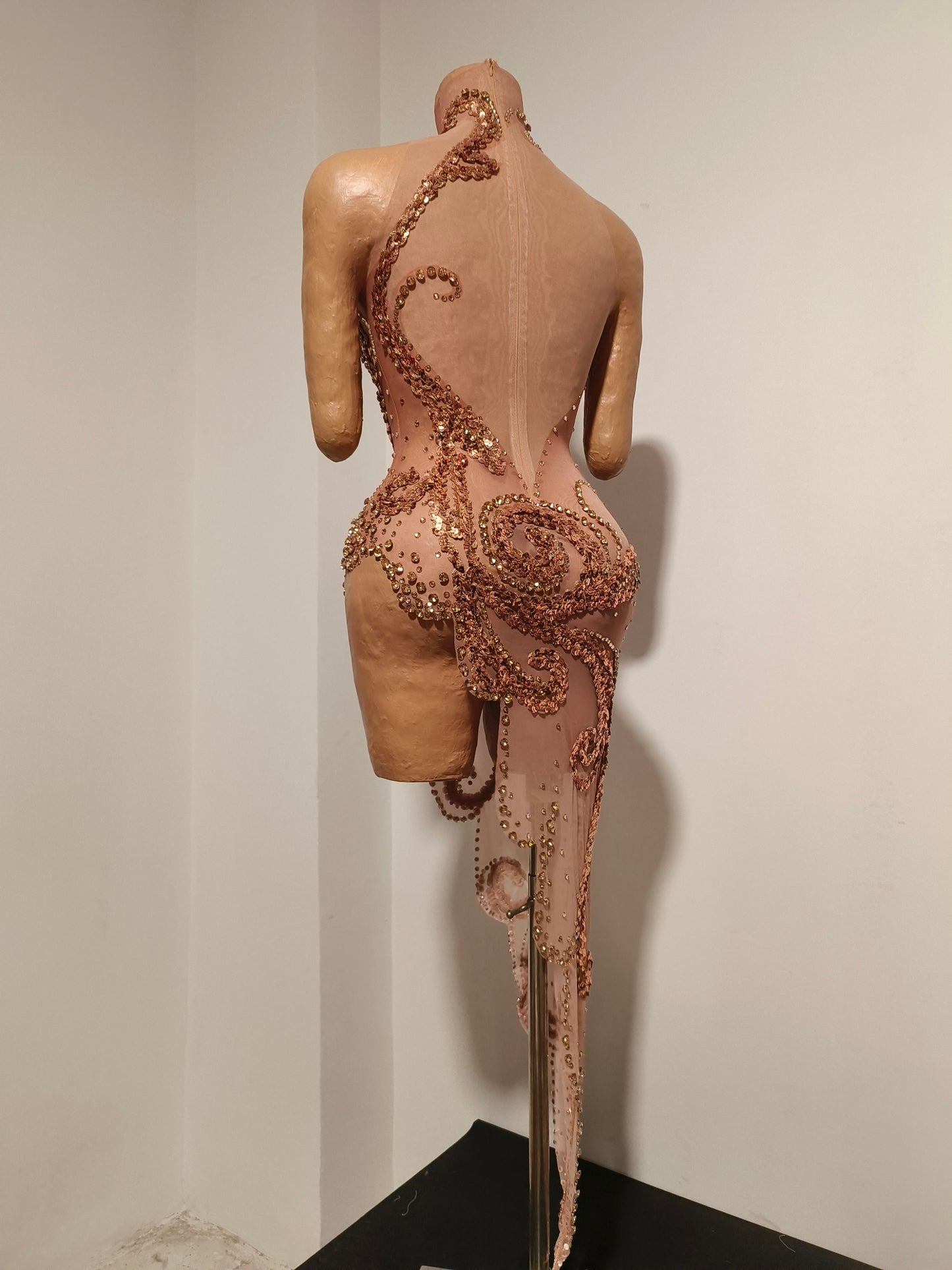 CELESINYI Qiuyue Crystal Bronze Filigree Train Gown
