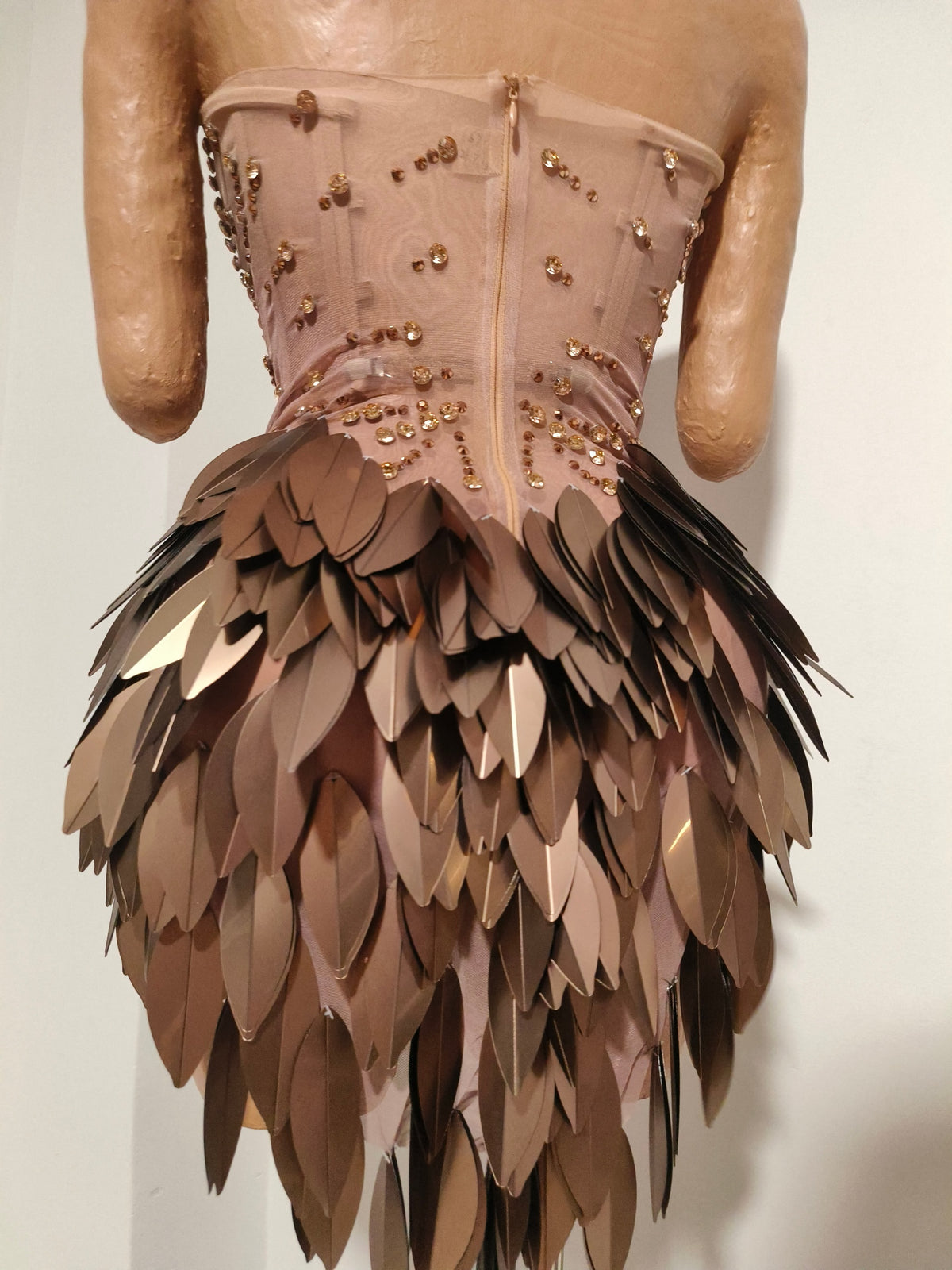 CELESINYI Yancao Crystal Bronze Metal Mini Dress