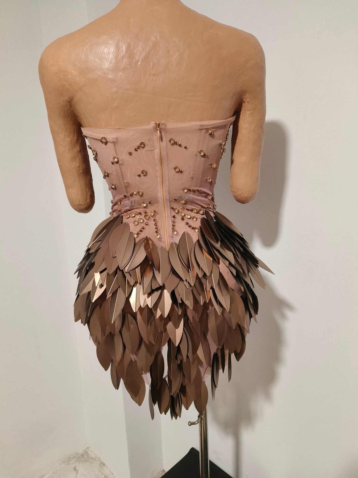 CELESINYI Yancao Crystal Bronze Metal Mini Dress
