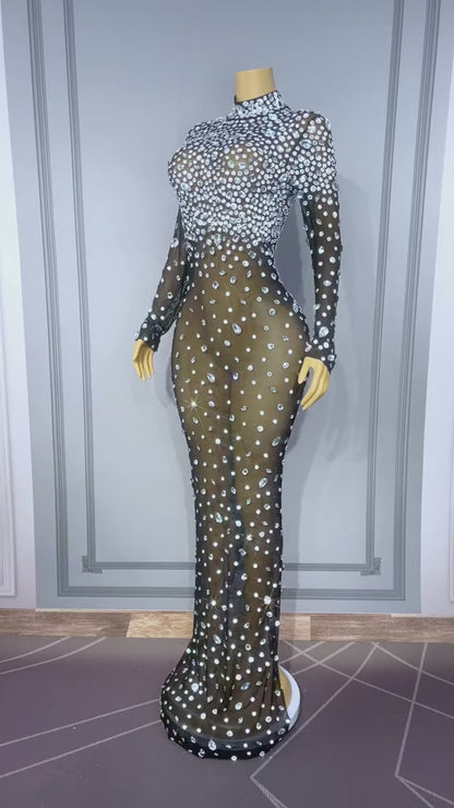 Dashuijing Elegant Long-Sleeved Diamonds Prom Gown