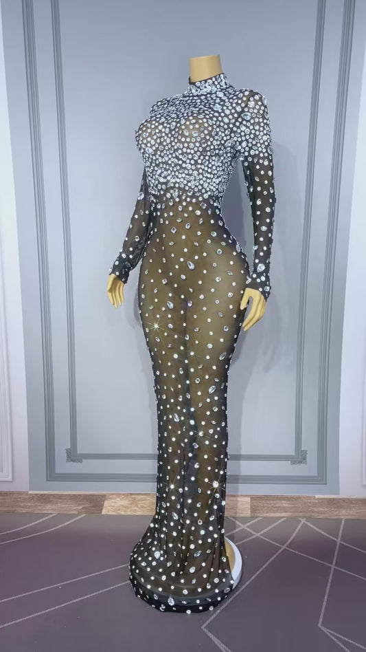 Dashuijing Elegant Long-Sleeved Diamonds Prom Gown