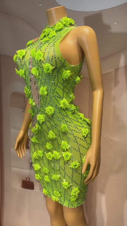 Lvguang Green Crystal Pendant Dress