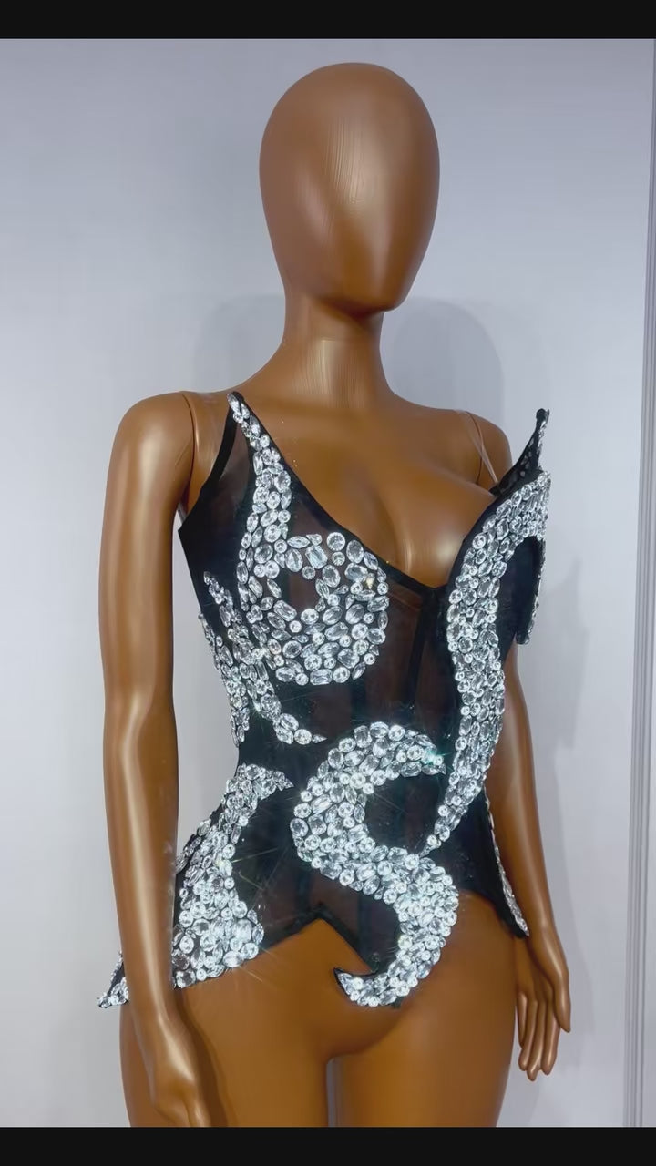 CELESINYI Shenhua Crystal Swirl Corset Bodysuit