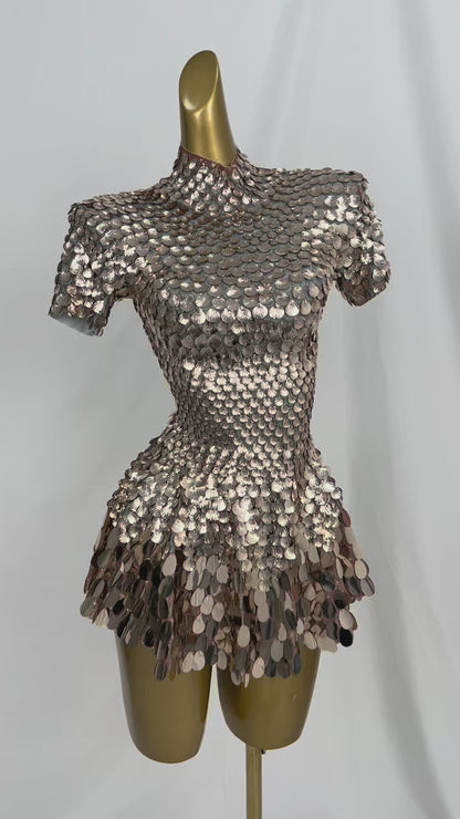 Jinsique Sexy Champagne Shell Sequins Mini Dress