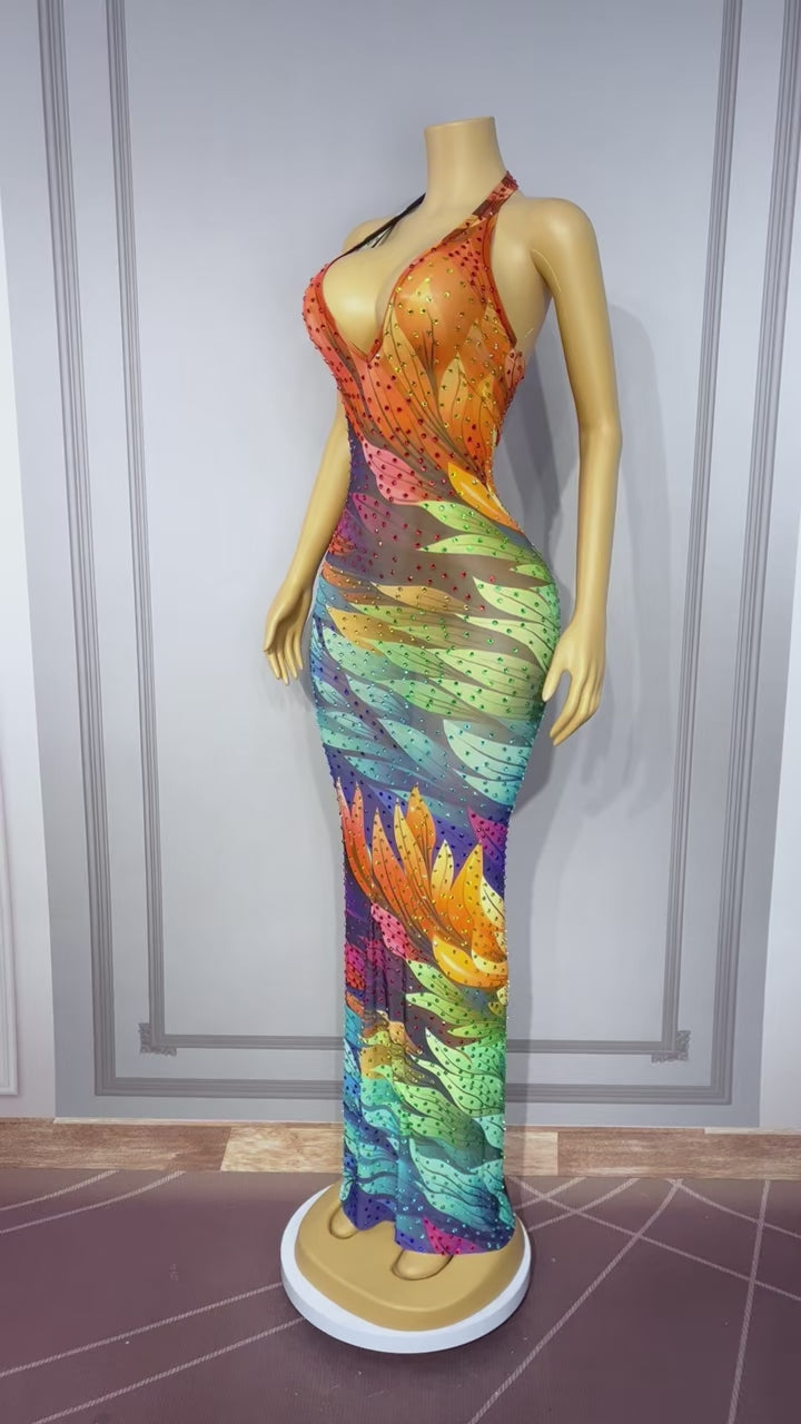 CELESINYI Duocaiye Crystal Leaf Gradient Gown