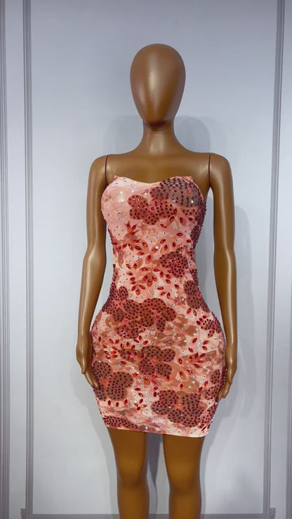 CELESINYI Meihong Crystal Red Party Dress