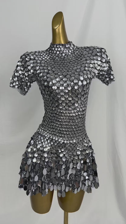Jinsique Sexy Silver Shell Sequins Mini Dress