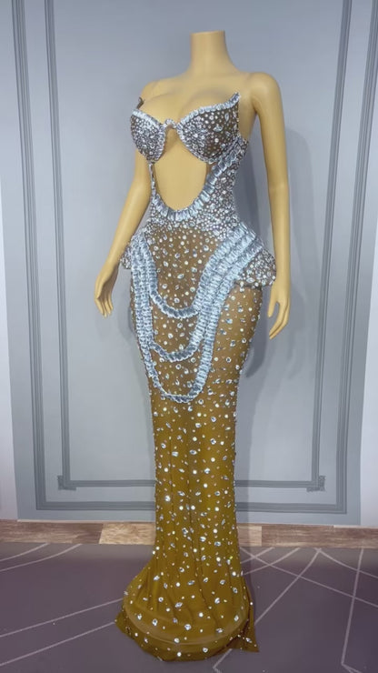 Hongguan Hollow-out White Diamonds Long Prom Dresses