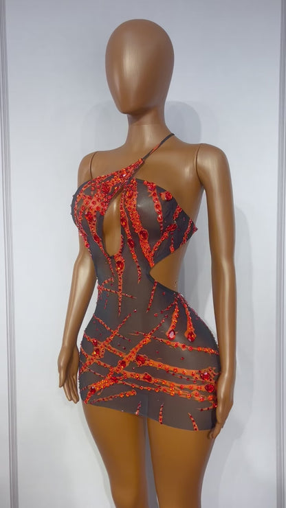Xuezhua Bloodclaw Rhinestone Backless Mini Party Dress