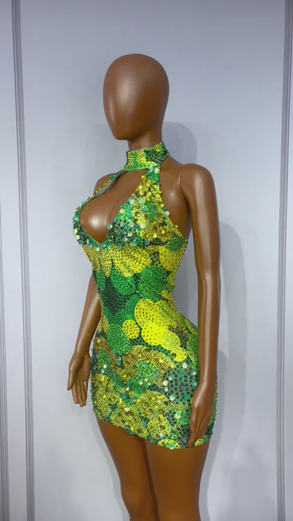 Qingzongzi Rhinestone Green Zongzi Dance Costume