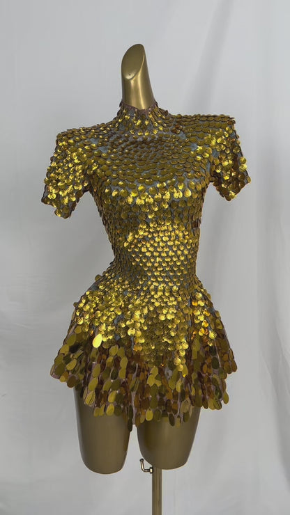 Jinsique Sexy Gold Shell Sequins Mini Dress