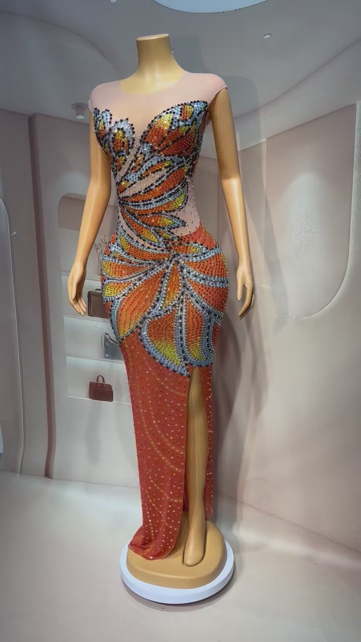 CELESINYI Fengdie Crystal Butterfly Embroidered Gown