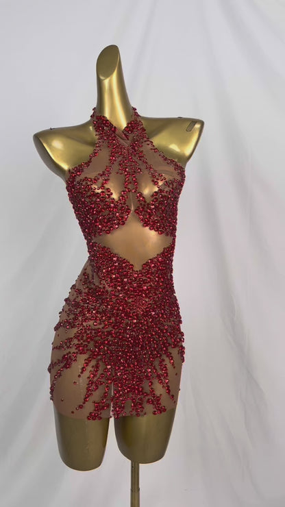 Huatuo Sparkly Red Crystal Prom Dresses