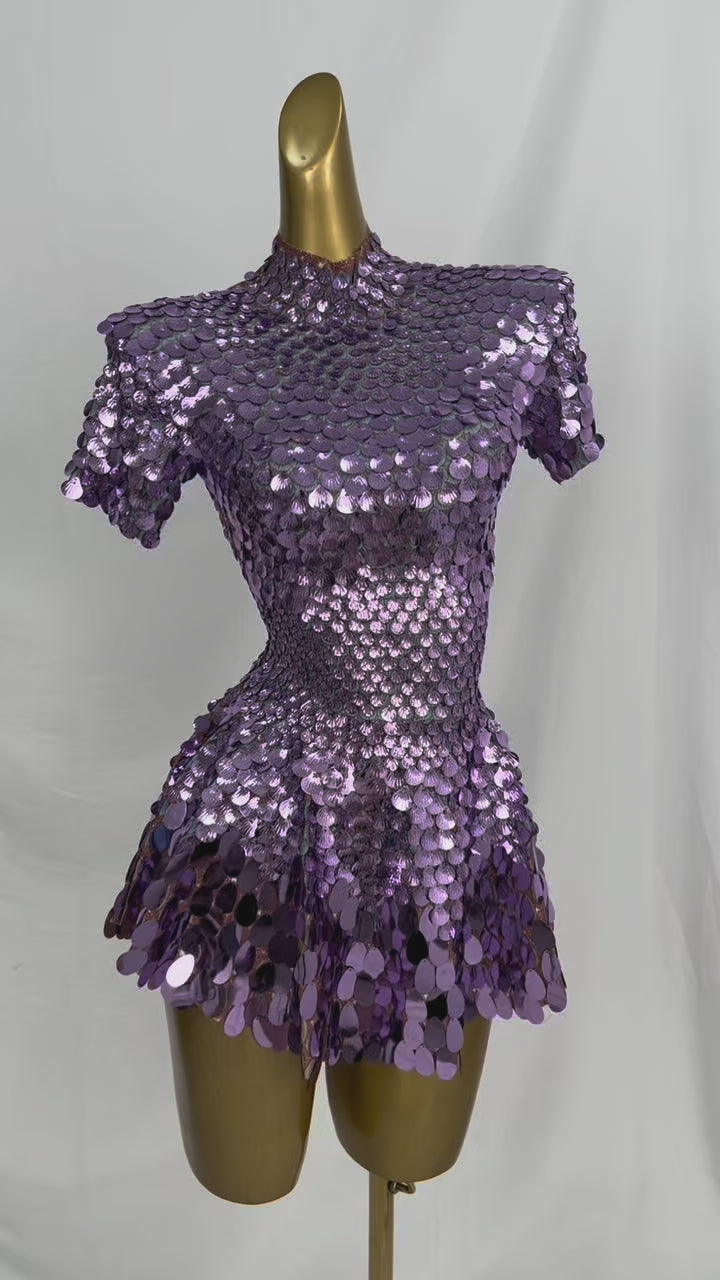 Jinsique Sexy Light Purple Shell Sequins Mini Dress
