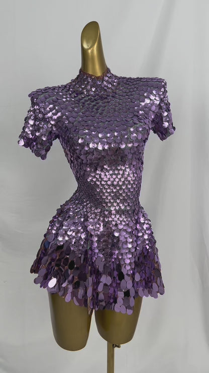 Jinsique Sexy Light Purple Shell Sequins Mini Dress