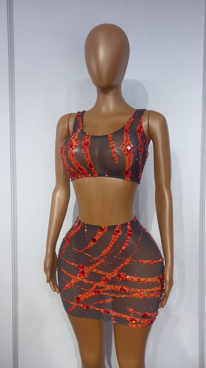 Xuezhua Bloodclaw Rhinestone Two-Piece Skirt Set