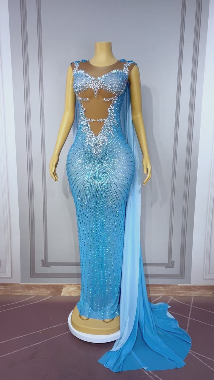 CELESINYI Chijin Crystal Cape Mermaid Gown