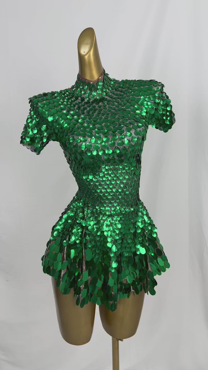 Jinsique Sexy Green Shell Sequins Mini Dress