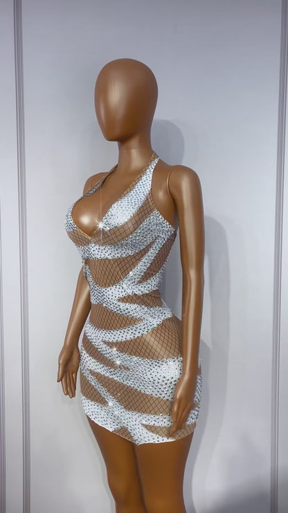 CELESINYI Chanrao Rhinestone Party Dress