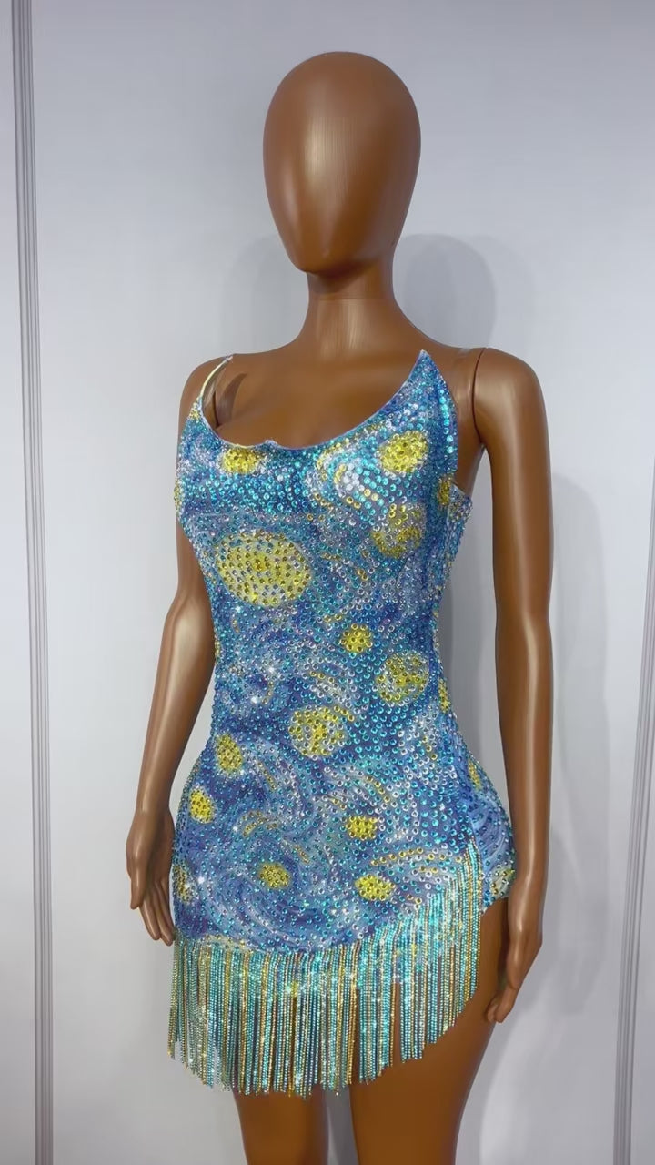 CELESINYI Fangao Crystal Starry Night Mini Dress