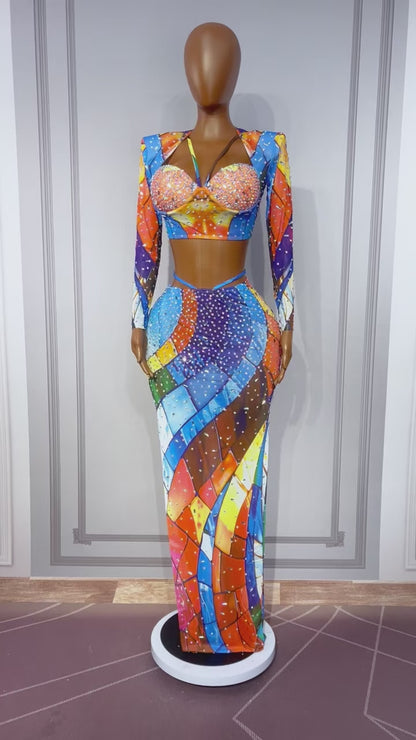 CELESINYI Huanxingge Crystal Star Print Dress