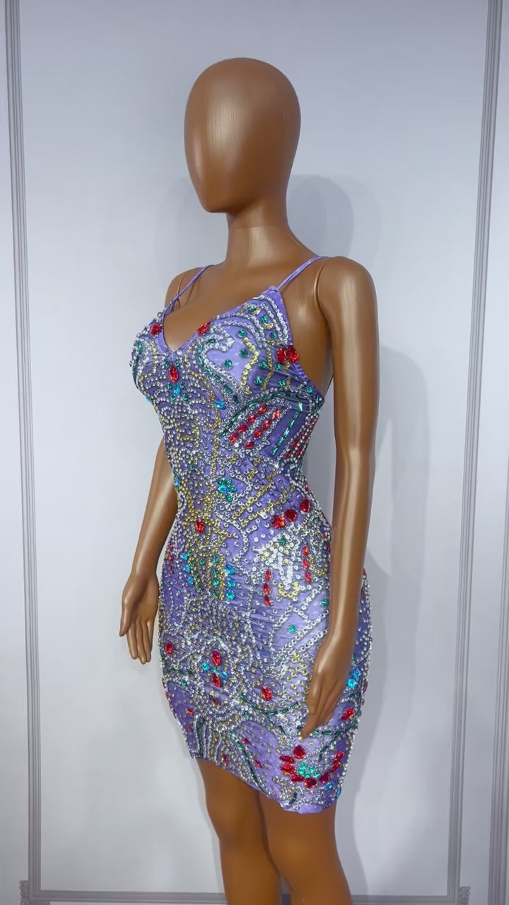 CELESINYI Lanwenyu Crystal Baroque Gem Mini Dress