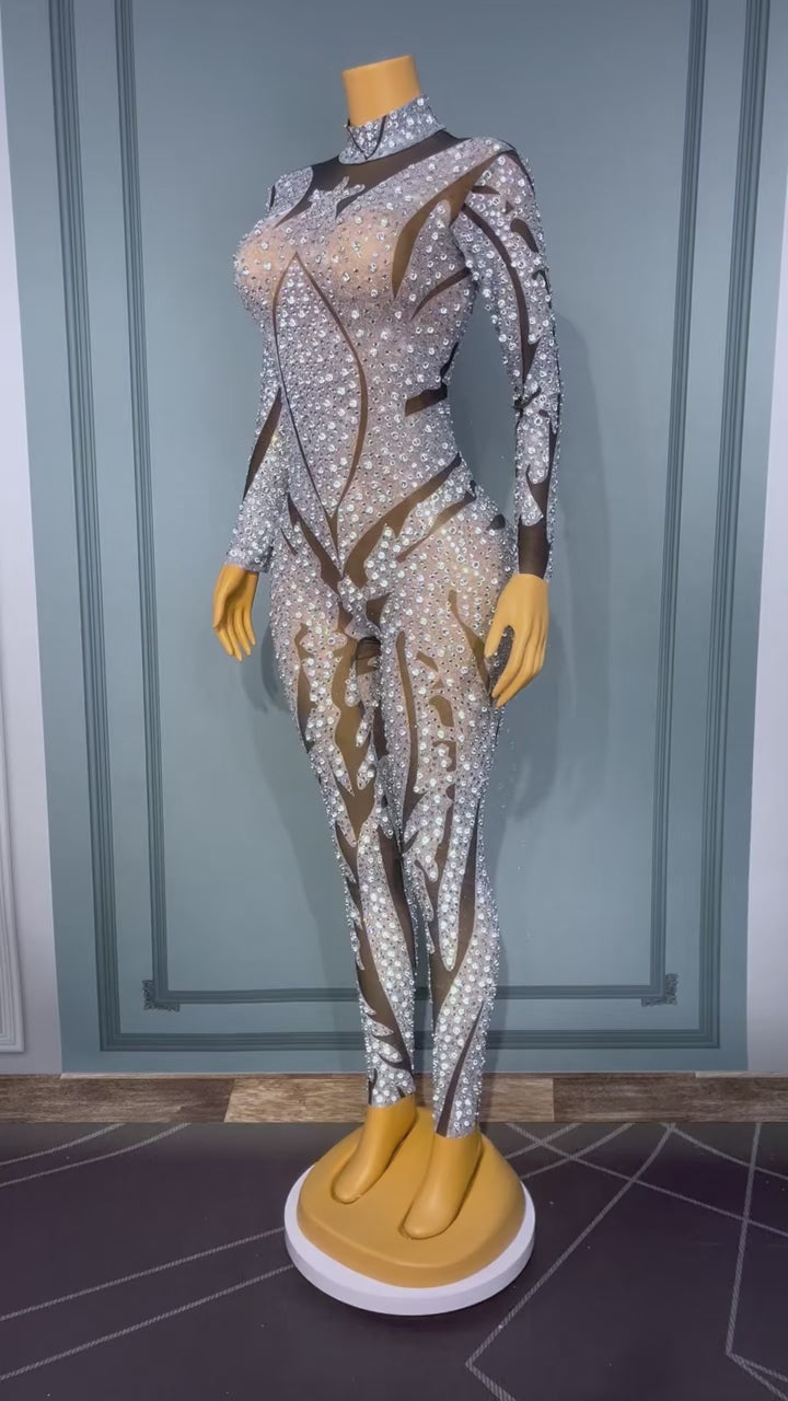 CELESINYI Yinhuaban Crystal Silver Petal Catsuit