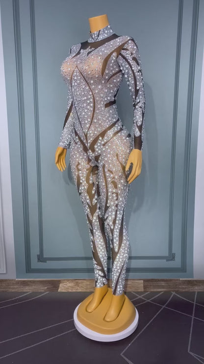 CELESINYI Yinhuaban Crystal Silver Petal Dress