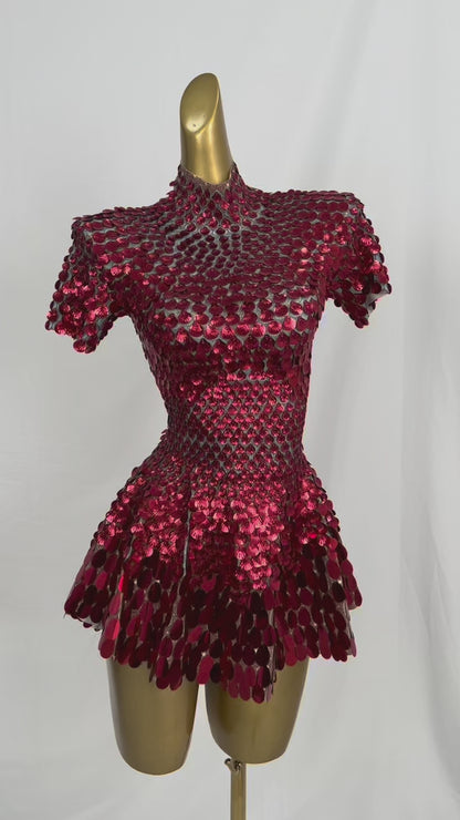 Jinsique Sexy Red Shell Sequins Mini Dress