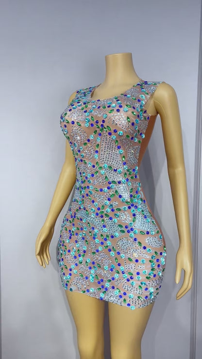 CELESINYI Chuanchuan Rhinestone Beaded Party Dress